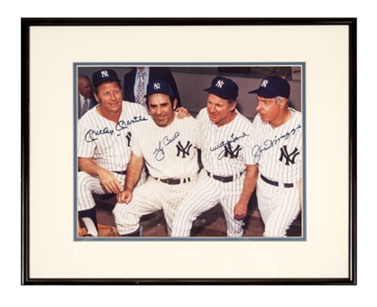 Mickey Mantle, Yogi Berra, Whitey Ford and Joe DiMaggio Signed and Framed  11” x 14” Photo (JSA)